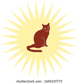 Silhouette of a cat sitting against the sun. Represents calmness and wisdom.