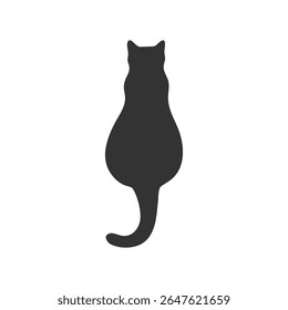 Silhouette of a cat sitting with its back isolated on a white background. Cat shadow. Vector illustration