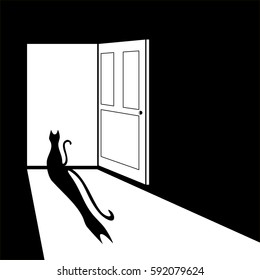 silhouette of a cat sitting in the doorway and casting a shadow