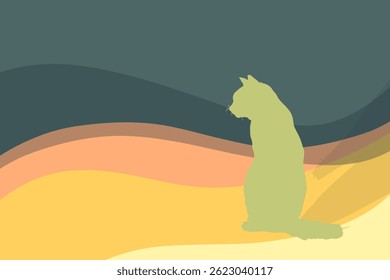 silhouette of a cat sitting on a colorful curved gradient background