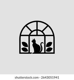 silhouette of a cat sitting on the window calm elegant style suitable for t-shirt designs, stickers, cozy themed home decorations