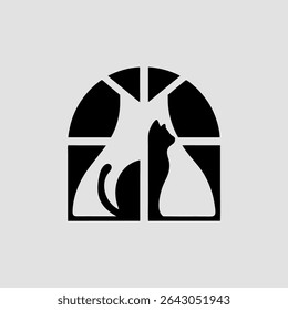 silhouette of a cat sitting on the window calm elegant style suitable for t-shirt designs, stickers, cozy themed home decorations