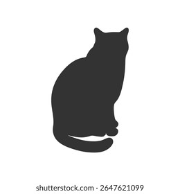 Silhouette of cat sitting in profile isolated on white background. Feline shadow. Vector illustration