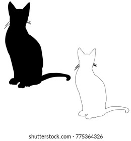 silhouette cat sitting, vector