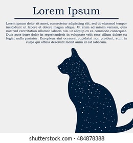 Silhouette of cat with space texture and text box. Modern design. Vector illustration. EPS10.