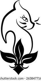 Silhouette of a cat. Tattoo style design