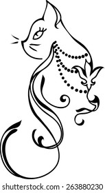 Silhouette of a cat. Tattoo style design