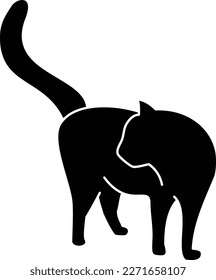 A silhouette of a cat that stops and turns around (black)
