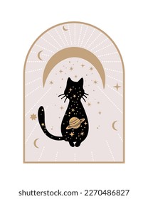 Silhouette cat in the universe frame. Universe Cat. 