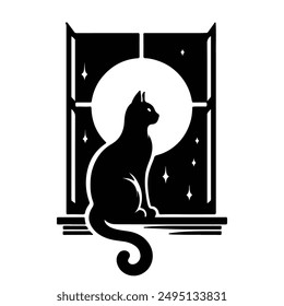 Diseño de Vector Silhouette Cat. Vista lateral de la silueta del gato del Vector para los logotipos retro, aislado en un fondo blanco. Ideal para el diseño temático de mascotas.