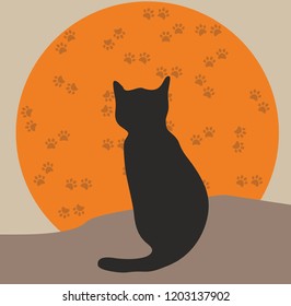 
Silhouette of cat Vector illustration Cute pet. Sitting cat, paw. Cat footprints.