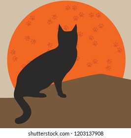 
Silhouette of cat Vector illustration Cute pet. Sitting cat, paw. Cat footprints.