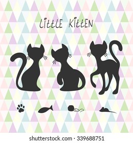 Silhouette of cat vector illustration, delicate diamond-shaped background.