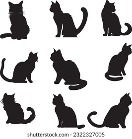 silhouette cat vector illustration set. different style cat vector