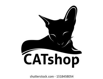 Silhouette of a cat vector, simple and elegant Catshop logo. 