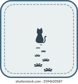 Silhouette of a cat walking with footprints