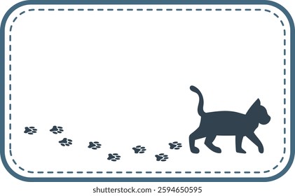 Silhouette of a cat walking with footprints