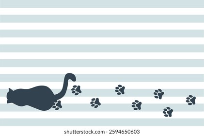 Silhouette of a cat walking with footprints