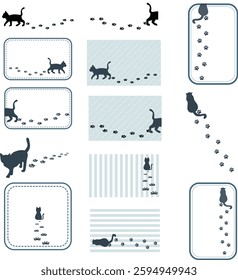 Silhouette of a cat walking with footprints