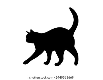 The silhouette of a cat walking from right to left. Vector illustration.