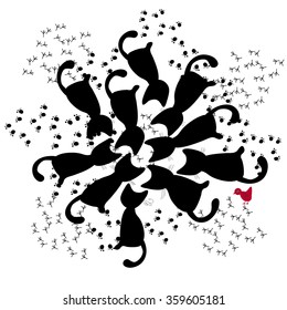 The silhouette cats and a bird.