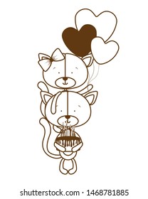 silhouette of cats with with cake in hand on white background