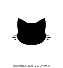 Silhouette of cat's head with ears and whiskers. Simple black icon on white background.