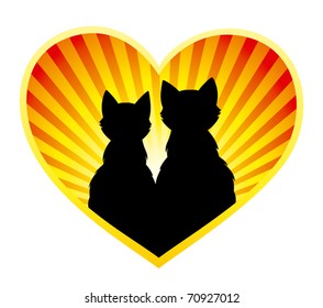 Silhouette of cats in love. Vector EPS8.