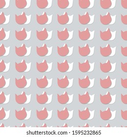 silhouette of cats in a seamless pattern, white and pink cat on a gray background, in a modern style line, Doodle, can be used as a print for gift wrapping, cards, accessories, office, for children