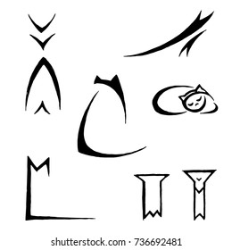  Silhouette of Cats, Stylized  Set , Vector 