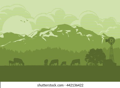 Silhouette of cattle in countryside