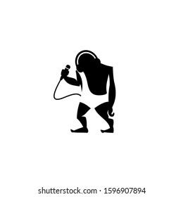Silhouette of a caveman wearing headset and mic