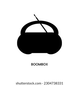 Silhouette of CD Boombox Portable, with Bluetooth, USB, MP3 Player, AM FM Radio, AUX, Headset Jack, and LED Backlit features. Silhouette flat icon in trendy style vector illustration. 