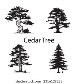 Ilustración vectorial del árbol de cedro de silueta