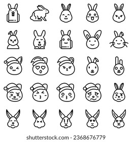 Silhouette of celebrated Easter bunny on white background. Set different rabbit silhouettes for design use.