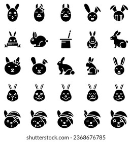 Silhouette of celebrated Easter bunny on white background. Set different rabbit silhouettes for design use.