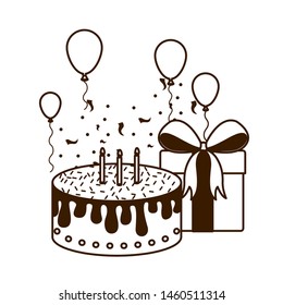 silhouette of celebration with gift box and cake