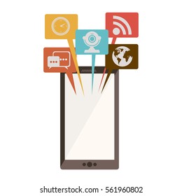 silhouette with cellphone with icons dialogue of social networks