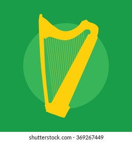 Silhouette of Celtic Harp on green background vector