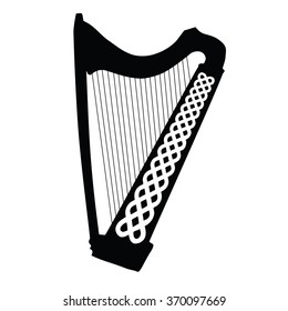 Silhouette of Celtic Harp with ornament isolated on white background vector