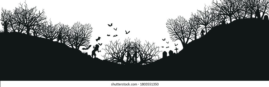 Silhouette of a cemetery with monsters isolated on a white background. Vector. EPS10