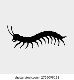 Silhouette centipede crawling insect black silhouette creepy vector illustration
