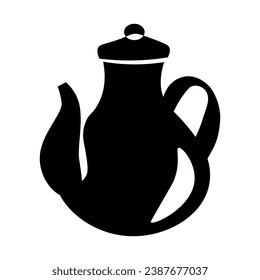Silhouette of ceramic jug with lid and long spout, element of Thanksgiving day festive table decoration. Ceramic jug contour holiday symbol. Simple black shape vector icon isolated on white background