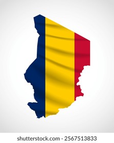 Silhouette of Chad map filled with the Chadian flag design, symbolizing national pride, cultural heritage, and geographic identity.  
