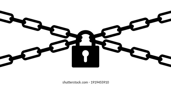 Silhouette chain with lock. Concept of protection. Vector chains icon. Padlock icons. closed lock, opened lock, keyhole. Close or open padlocks (key, Pin code, password. Access security lock)