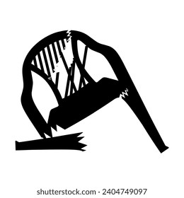 The silhouette of the chair appears crushed against the white background. Chairs that have not been used for a long time and are dangerous.