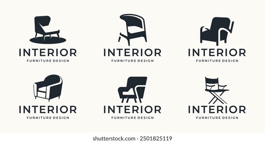 silhouette chair logo furniture design inspiration. icon set black chair on white background.