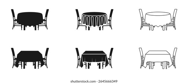 silhouette of chair and table with tablecloth. vector illustration isolated on white background.