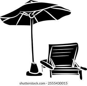 Silhouette of a chair and umbrella shading the beach, Traveling Silhouette