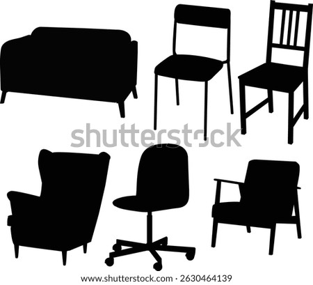 Silhouette of chair, vector art, types of chair
